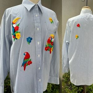 Vintage kitsch shirt blouse embroidered birds Sz Large by Mili Designs